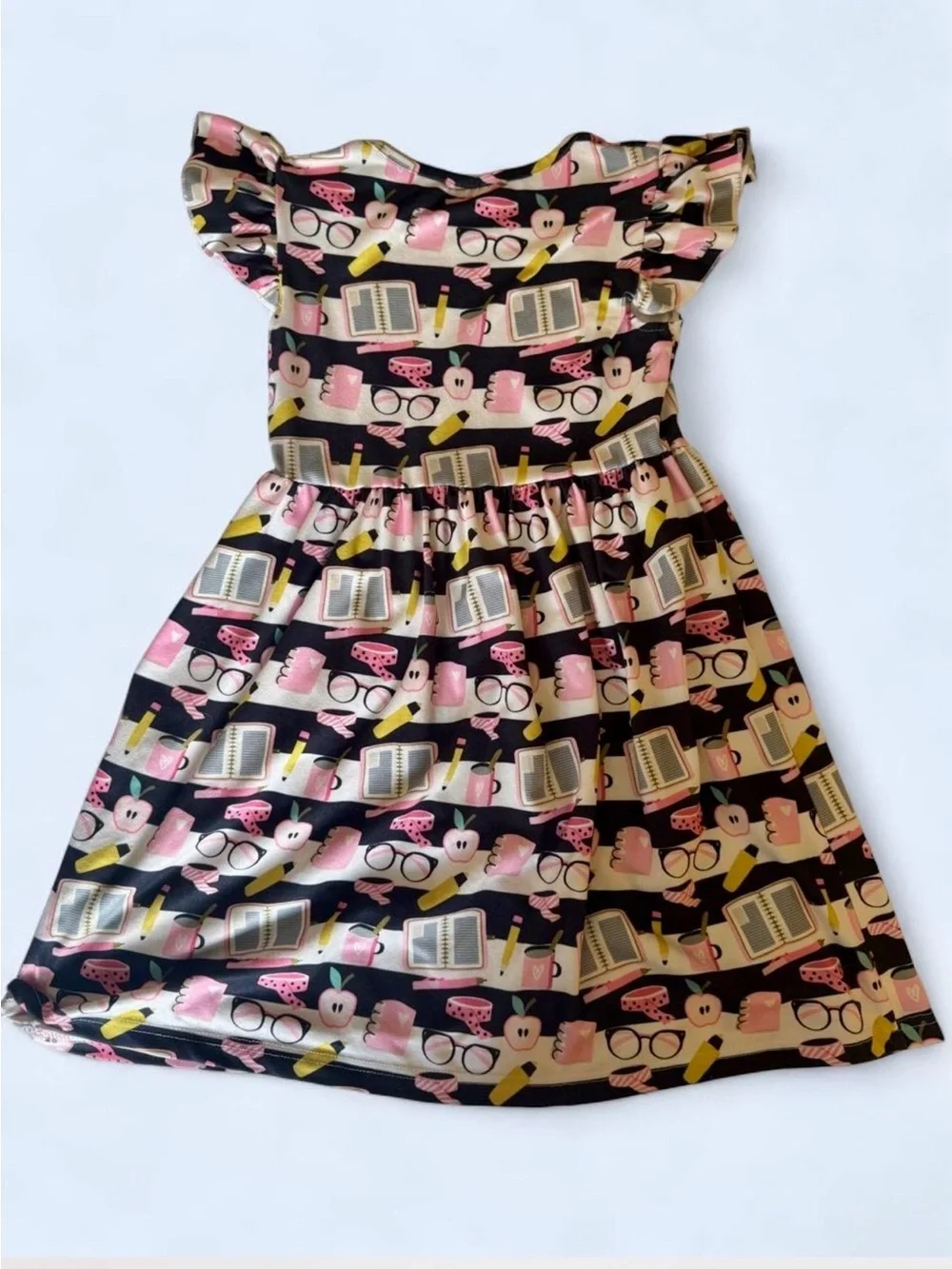 Girls 8/9 Sparkle in Pink School theme Flutter Sleeve Dress